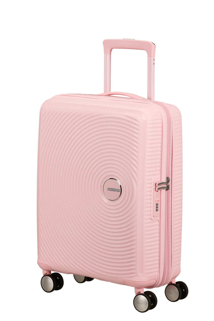 Walizka kabinowa American Tourister Soundbox 55cm powiększana różowa jasna