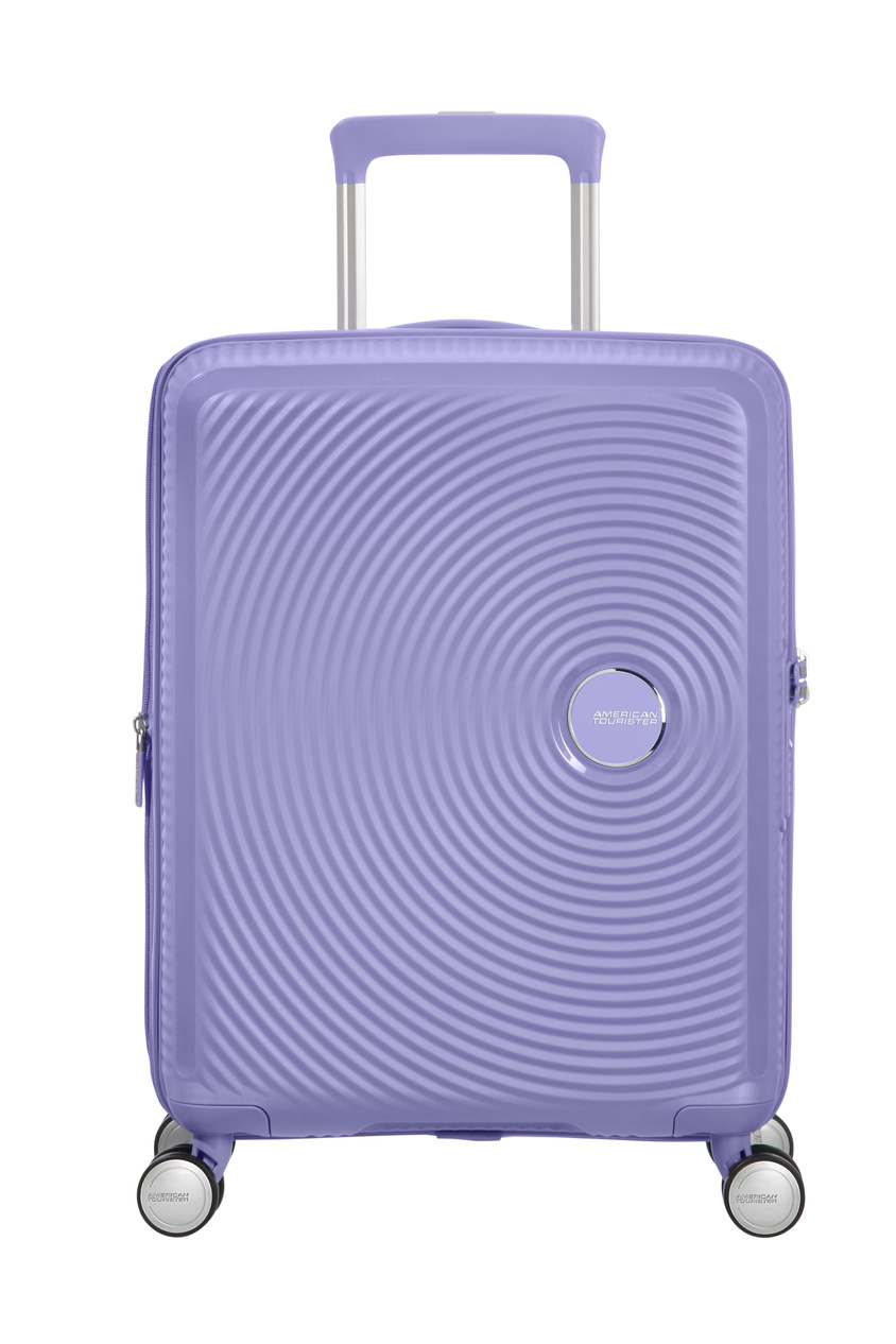 Walizka kabinowa American Tourister Soundbox 55cm powiększana fioletowa