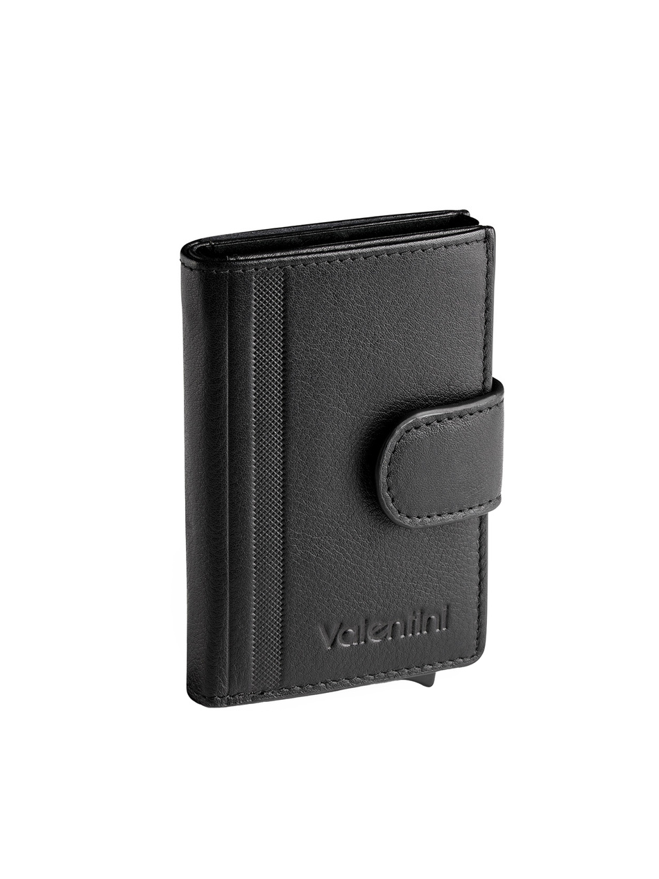 Metalowy portfel na karty w skórzanym etui Trophy 011 czarny