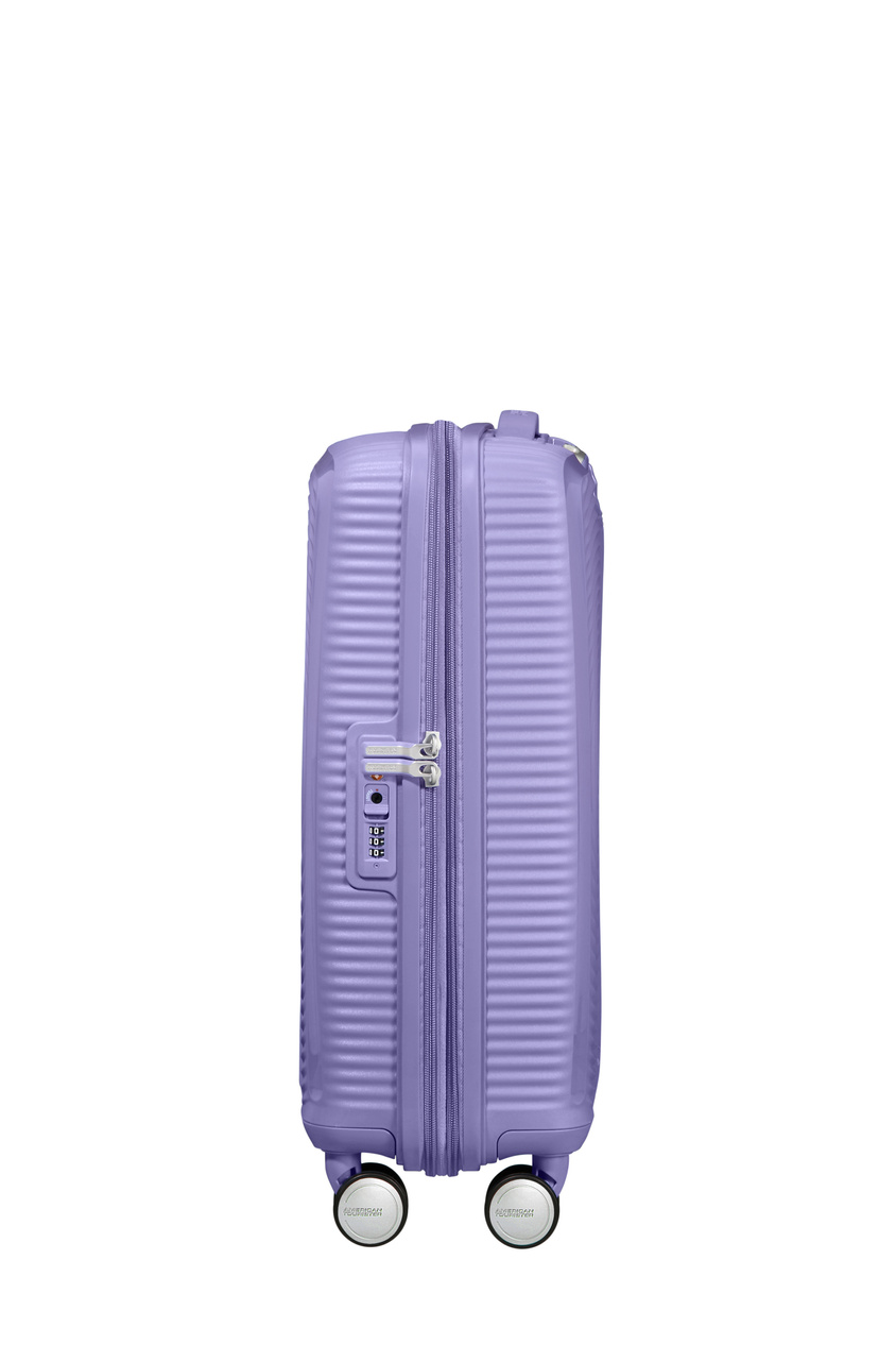 Walizka kabinowa American Tourister Soundbox 55cm powiększana fioletowa